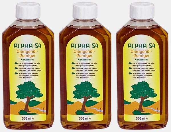 3 x Alpha S4® Orangenöl Reiniger & Desinfektionsmittel á 500 ml